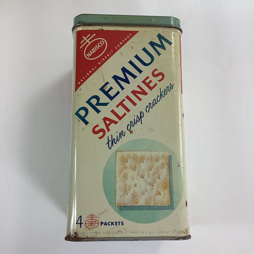 Vintage Nabisco Premium Saltine Crackers Metal Tin Can USA